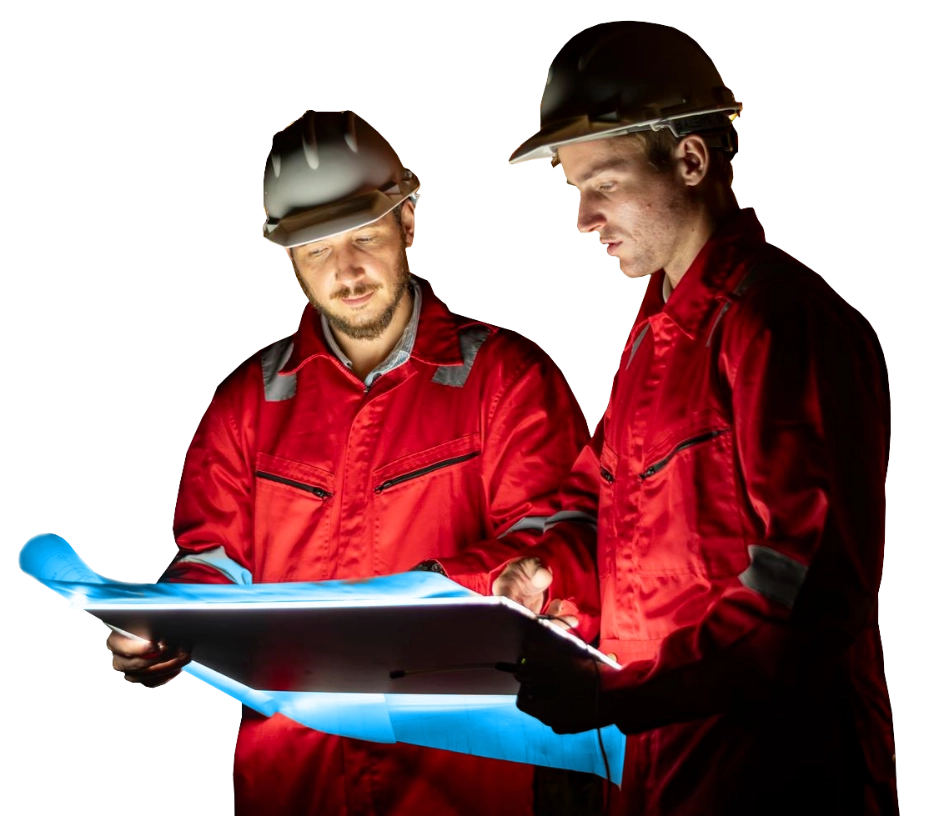 Dělnící sledující plány v úvodní sekci webových stránek monotech